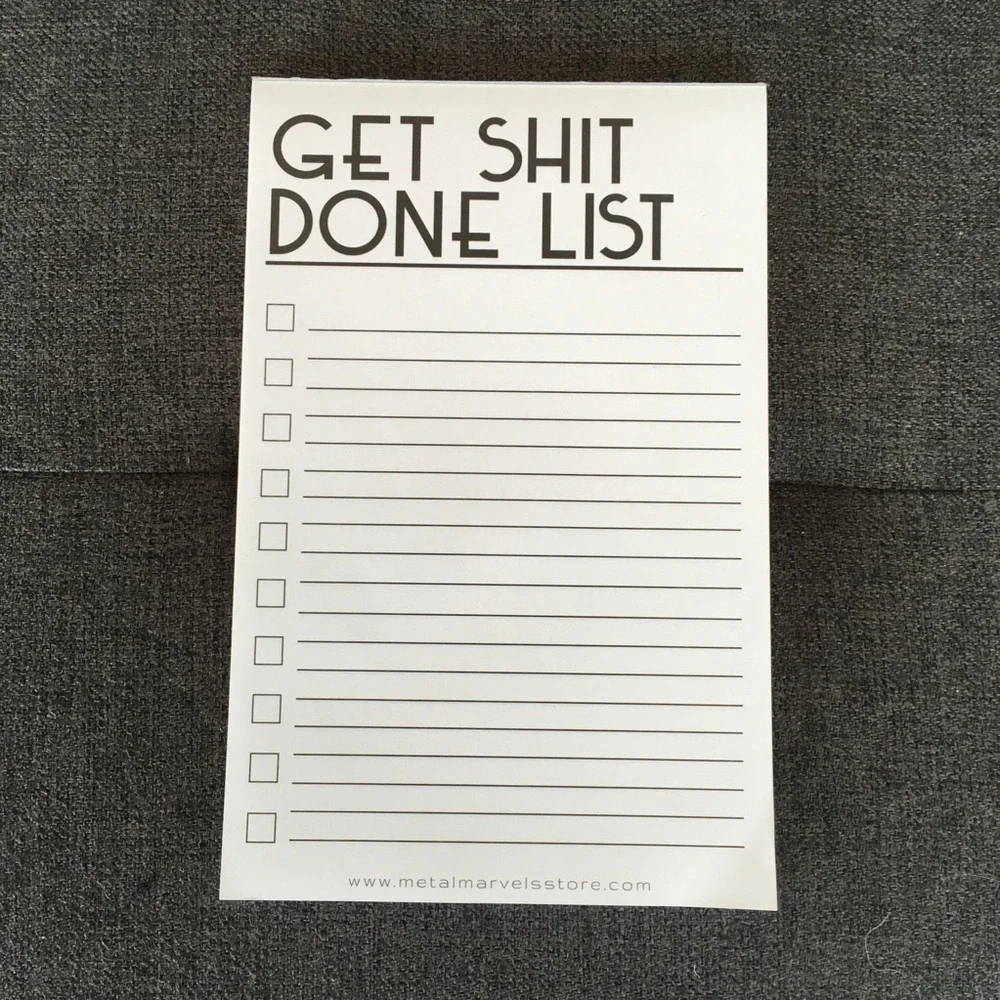 “GET SH*T DONE LIST” Notepad, Black, White, approx 50 pages